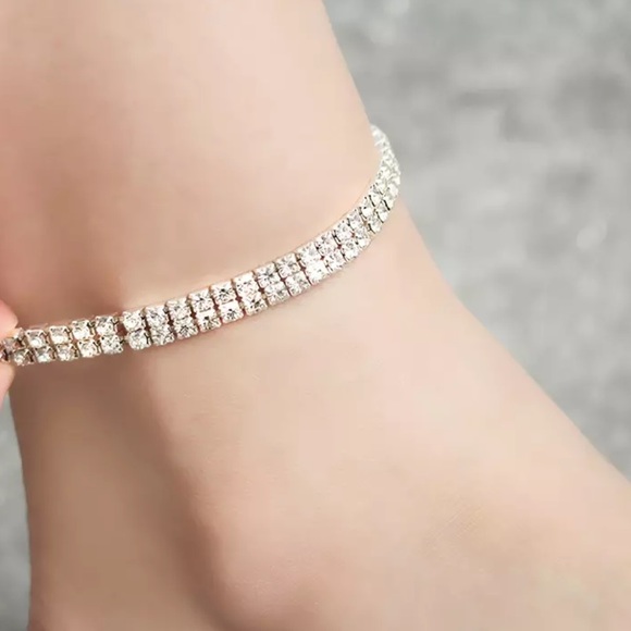 Rhinestone anklet sexy silver diamond sparkly shiny ankle bracelet y2k stunning - Picture 4 of 5